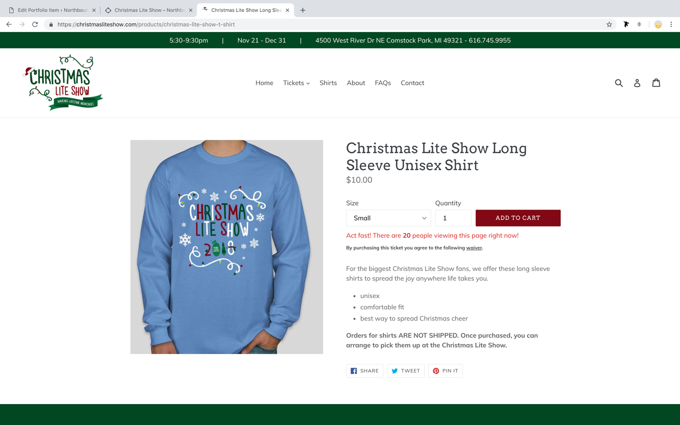 Christmas lite show ticketing event ecommerce website design Grand Rapids michigan