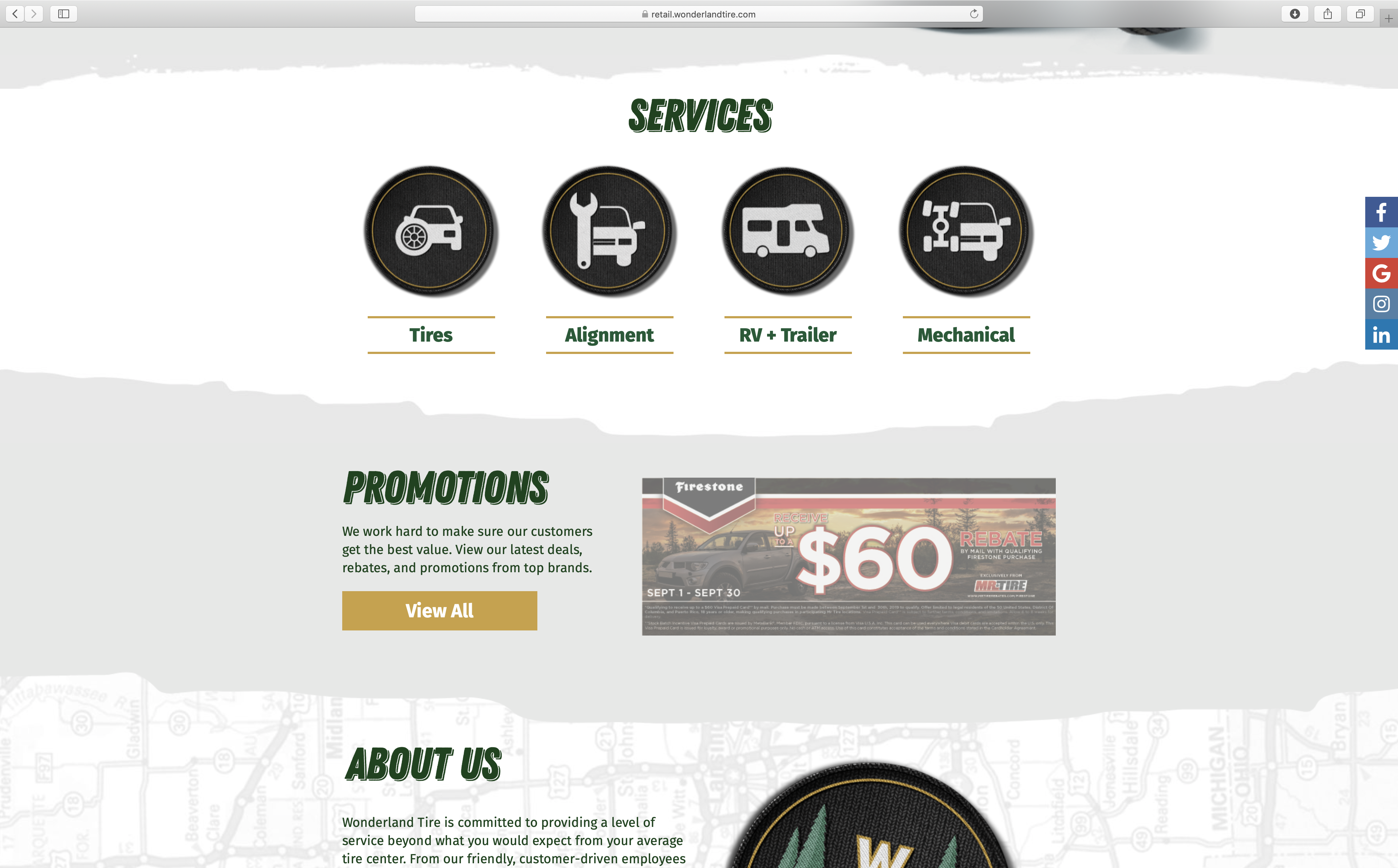 outdoors website design for tire company in michigan