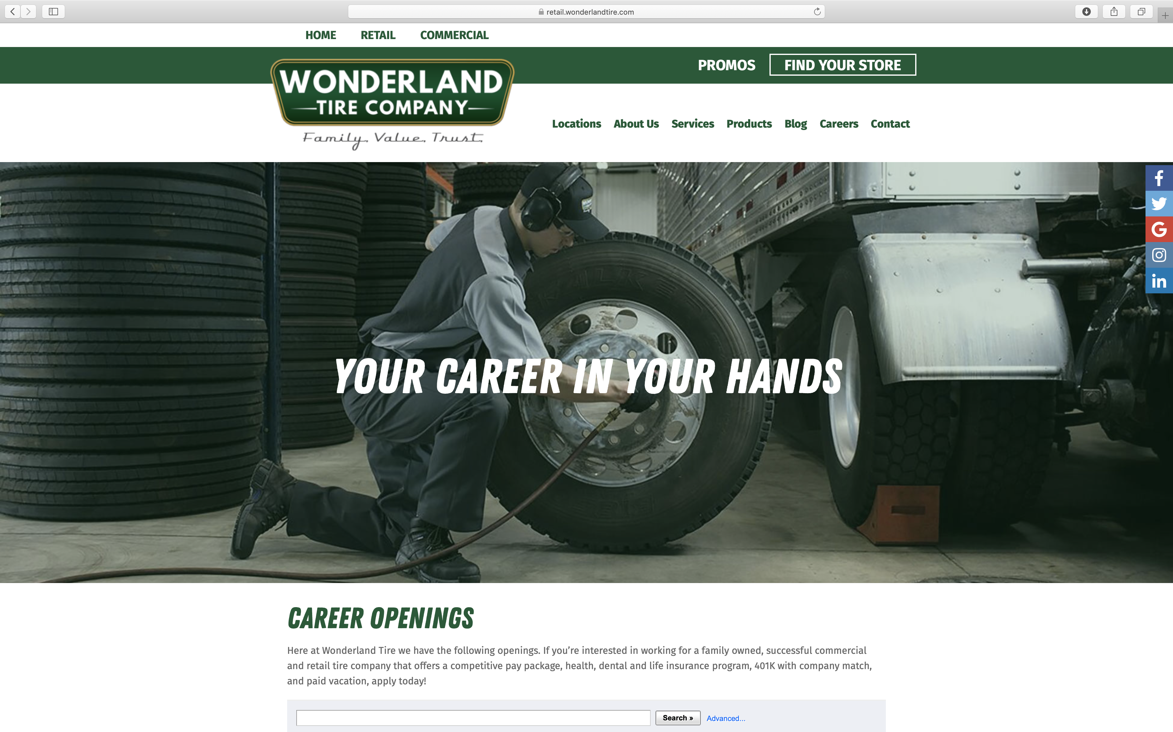 online job application functionality on wonderland tire website