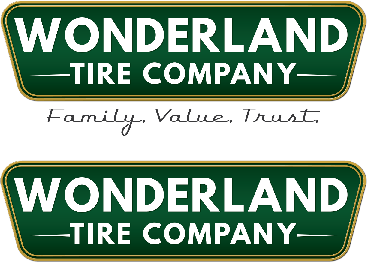 retro automotive logo design badge for wonderland tire company