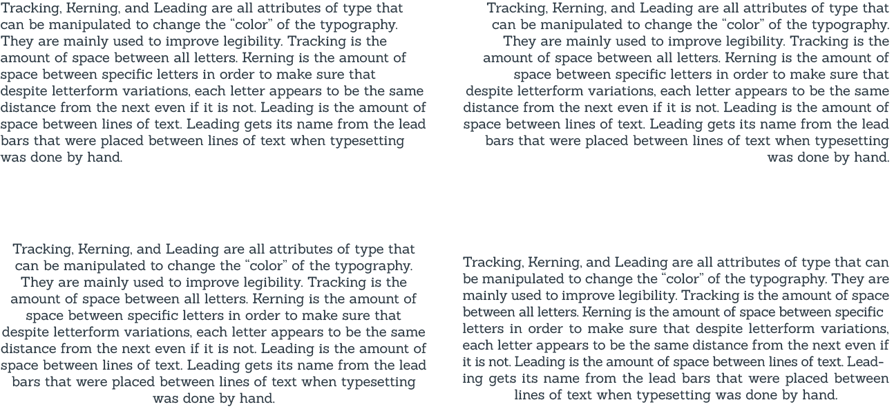 typography examples showing alignment options