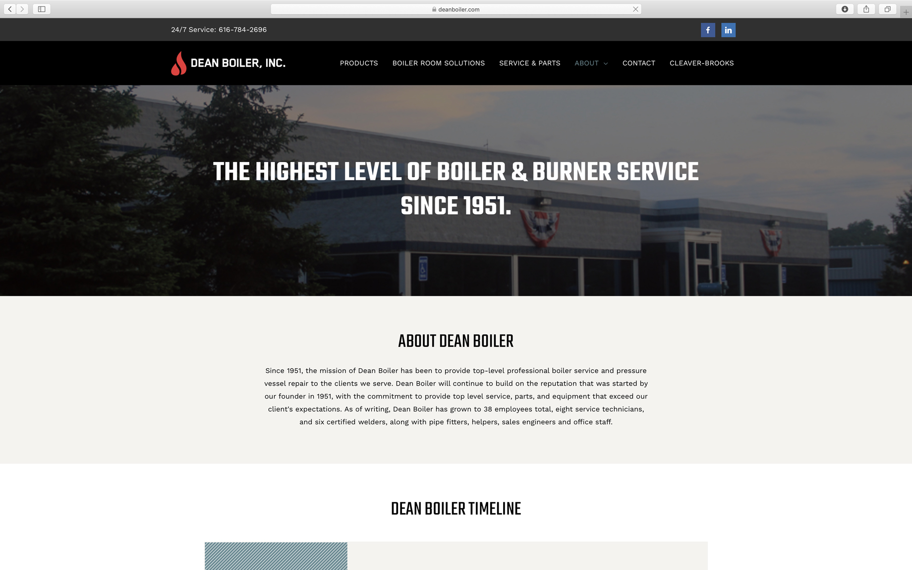 about page design for dean boiler website