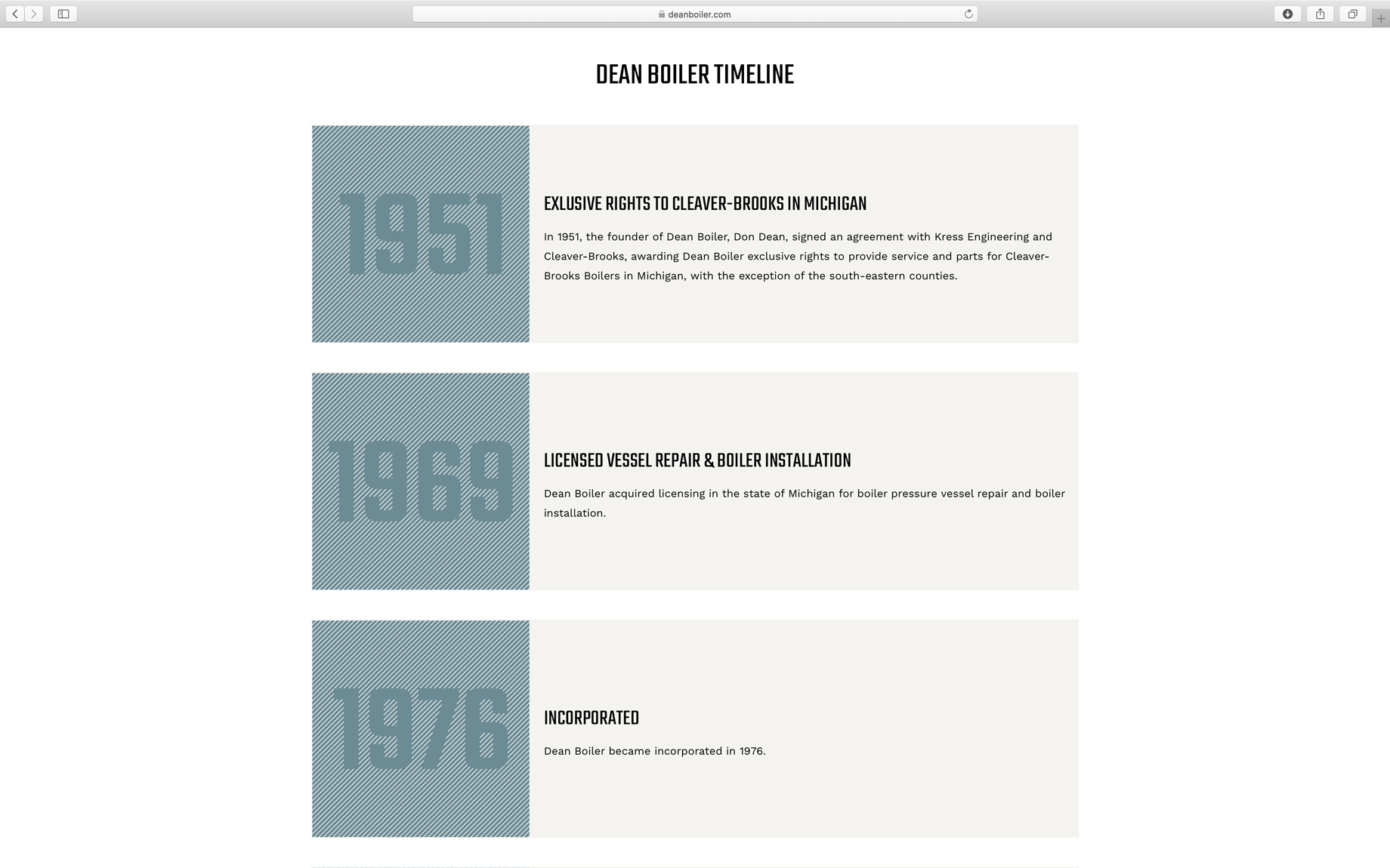 clean timeline on website history page
