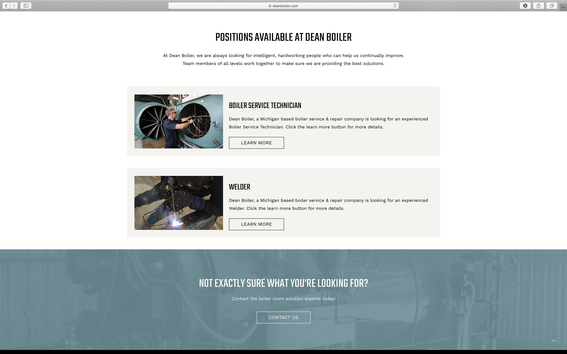 online job application page on dean boiler website in Michigan