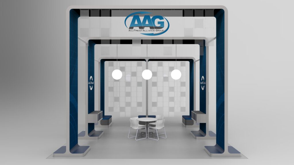 A mockup of the AcuTread booth for a trade show