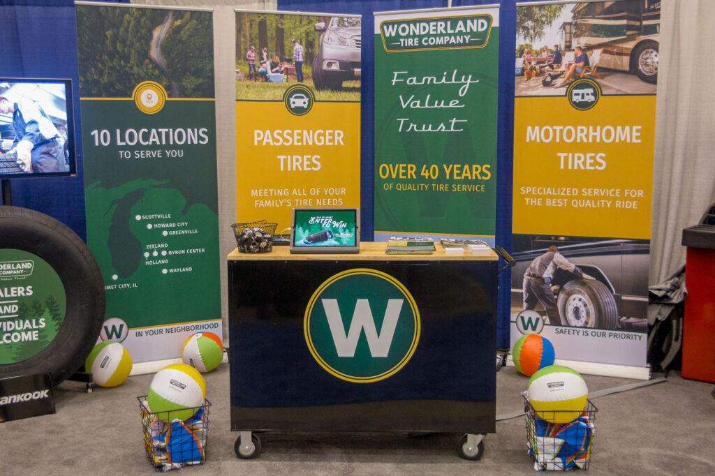 The Wonderland Tire booth at a trade show